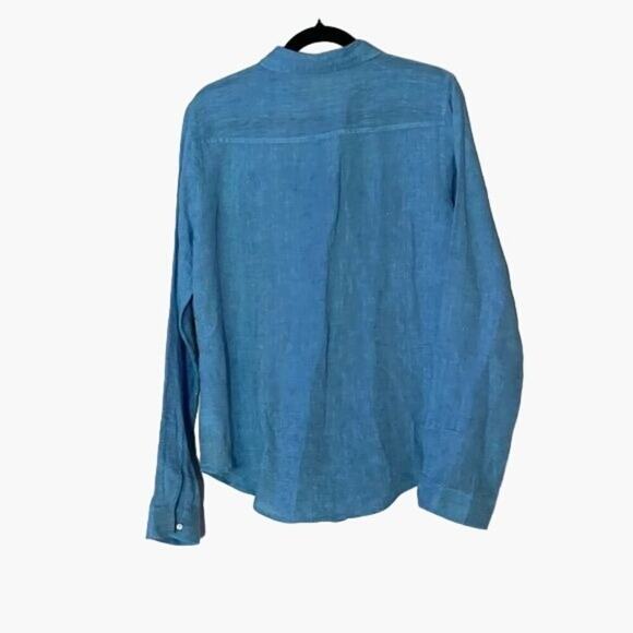 Lilly Pulitzer Blue Linen Shirt Blouse Women's Size Large Button Front freshly D - Picture 2 of 10